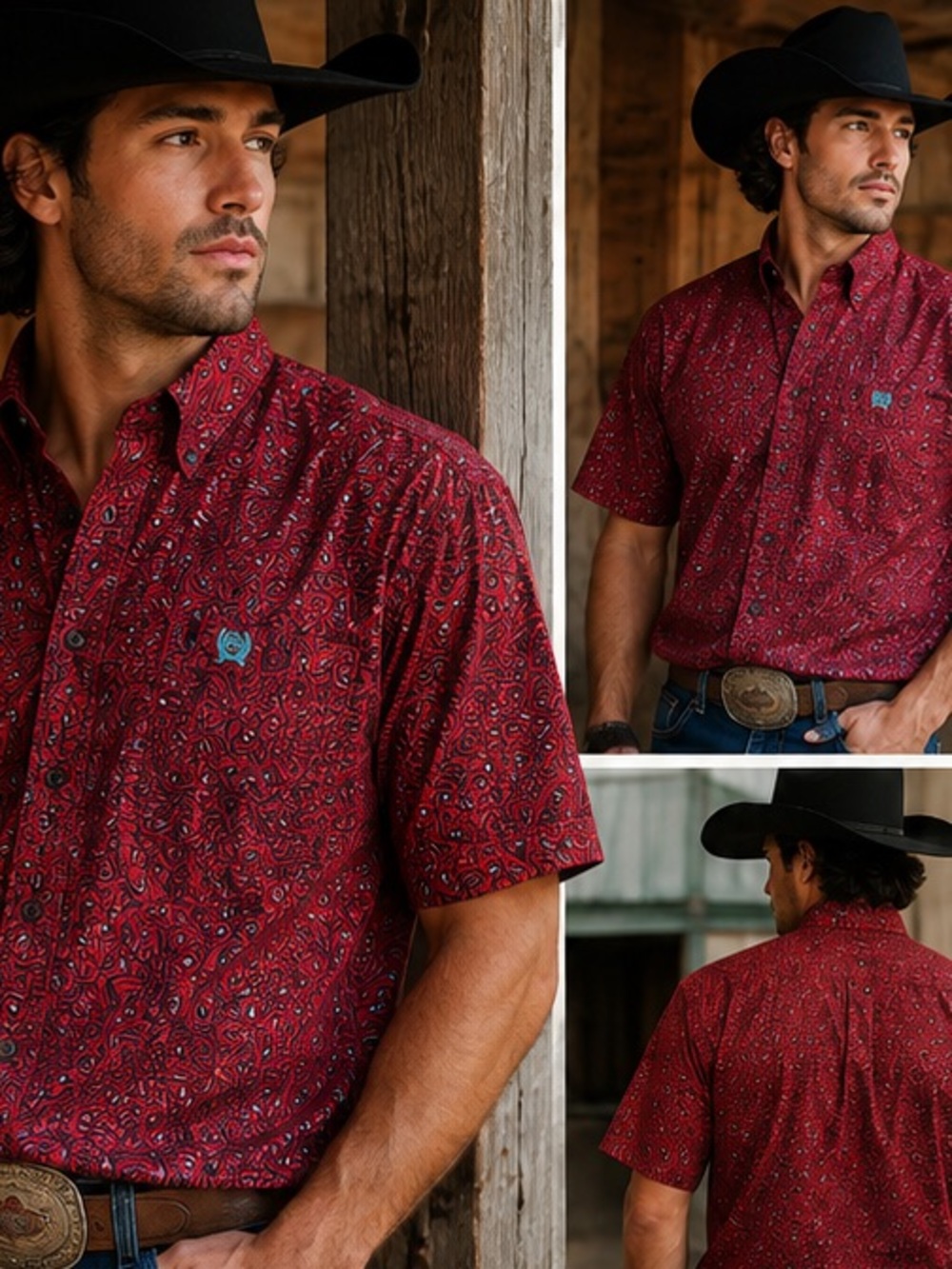 CINCH Men's Red Paisley
Short Sleeve Button Down Western Shirt Large